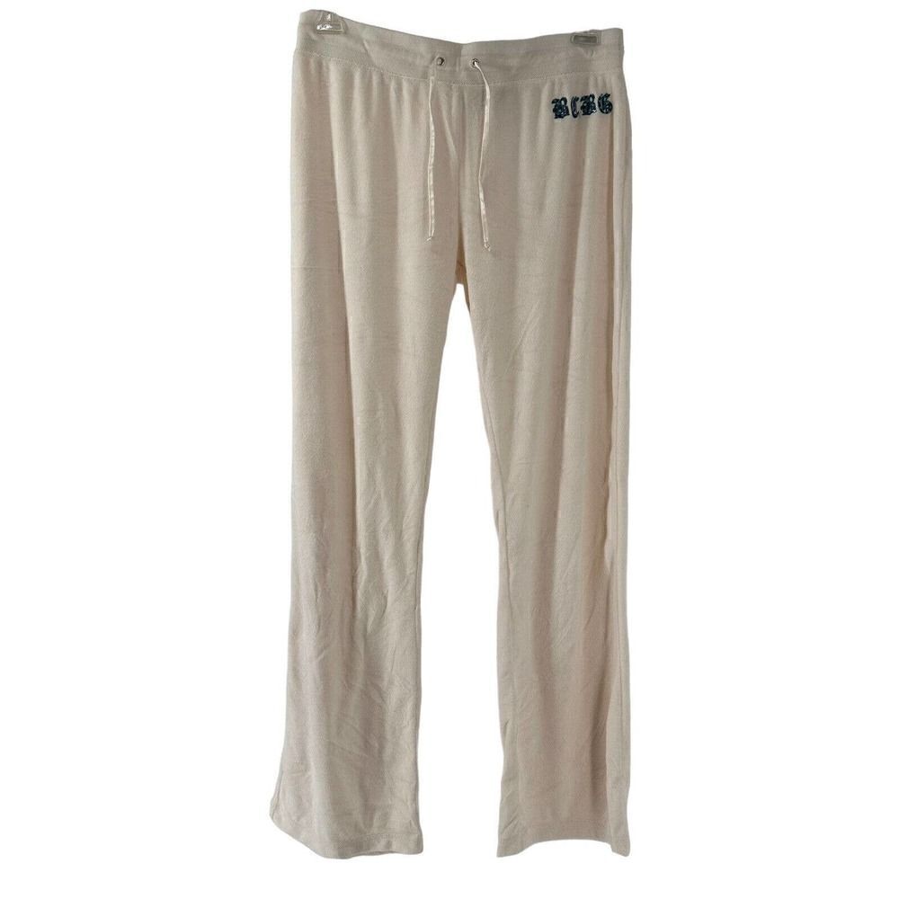 BCBG Terry Track Pants Cream Sequin Y2K Womens Size XL Athleisure Boot Cut 2000s